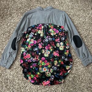 Aratta Silent Journey Distress Detail Button Front Floral Velvet Back Sz M